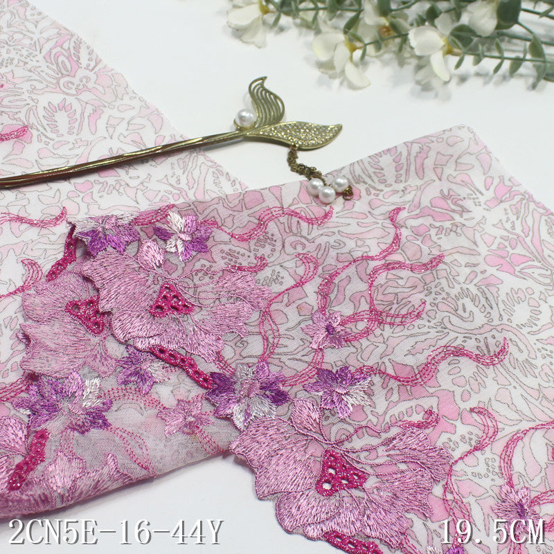 【1pack】-freedombeauty|Pink Printed Mesh Single-Sided Ancient Style Flower Embroidery Lace Trim Traditional Hanfu Lace Trim DIY Accessories