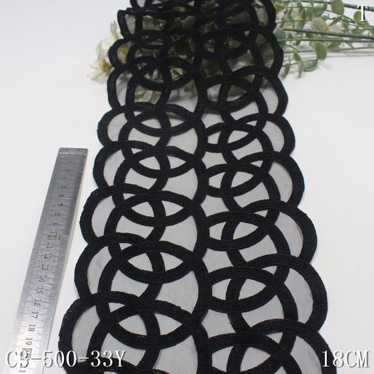 【1pack】-freedombeauty|Multicolor Mesh Vintage Interwoven Circle Embroidery Lace Trim 18cm Curtain Sofa Cushion Lace Trim Accessories