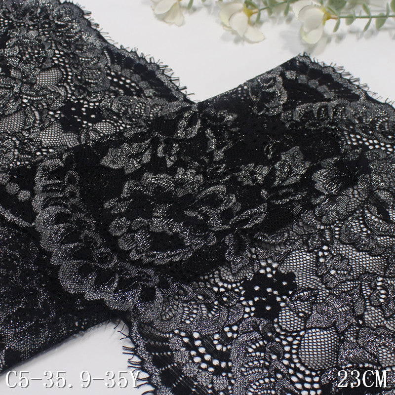 freedombeauty|Multicolor Gold and Silver Thread Shiny Ethnic Style Full Floral Elastic Eyelash Lace Sexy Lingerie Lace DIY