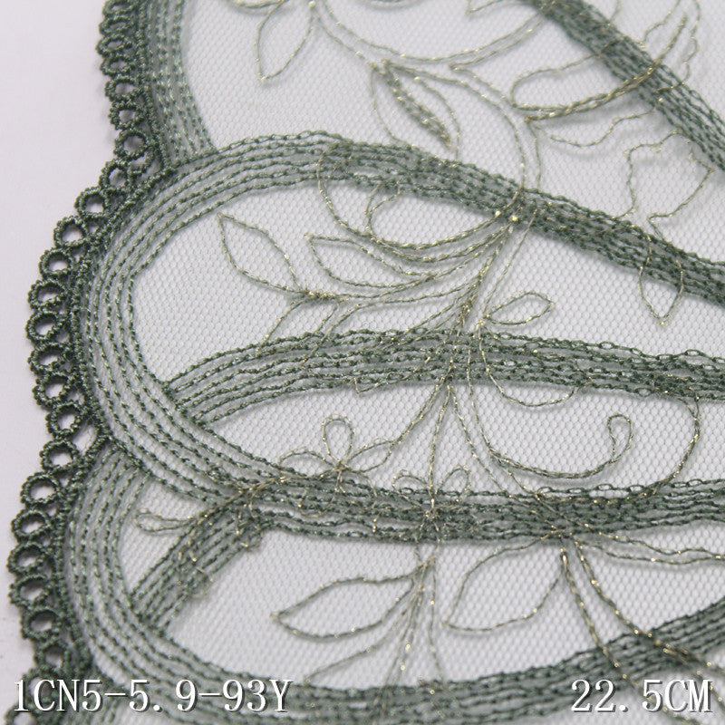 【1pack】-Freedombeauty | Unilateral Vintage Gold Thread Floral Mesh Embroidery Lace 22cm Clothing Home Textile Lace Accessories DIY