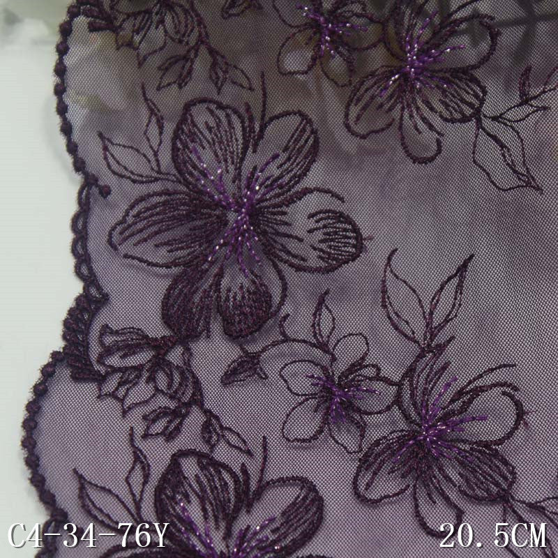 【1pack】-freedombeauty|Purple Mesh Simple Single-Sided Silver Thread Flower Embroidery Lace DIY Lingerie Clothing Lace Trim Accessories