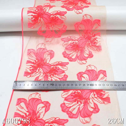 【1pack】-freedombeauty|Mesh Polyester Red Large Flower Embroidery Trim Accessories for Curtains, Clothing, Underwear, Textile Accessories