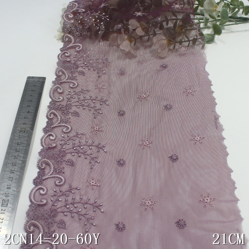 【1pack】-freedombeauty|Gray Mesh Single-Sided Ethnic Style Pattern Elastic Embroidery Curtain Sofa Cushion Lace Trim DIY Accessories