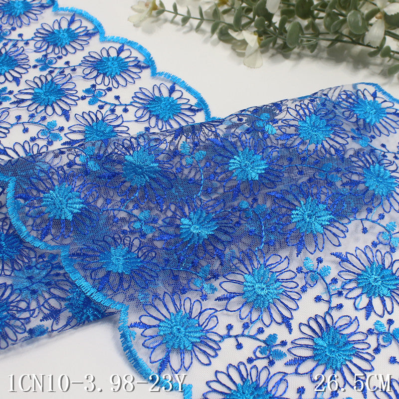 【1pack】-freedombeauty|White Mesh Full Vintage Floral Embroidery Trim Curtain Sofa Cushion 26cm Lace Trim Accessories