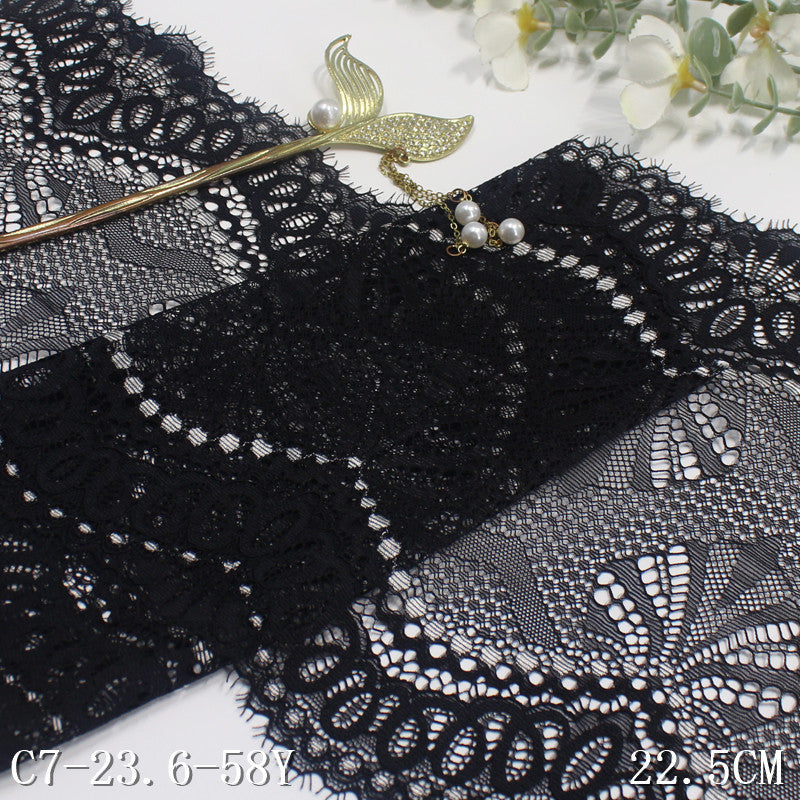 freedombeauty|Black Double Wave Asymmetric Ethnic Flower Lightweight Elastic Eyelash Clothing Home Textile Lace Trim Accessories