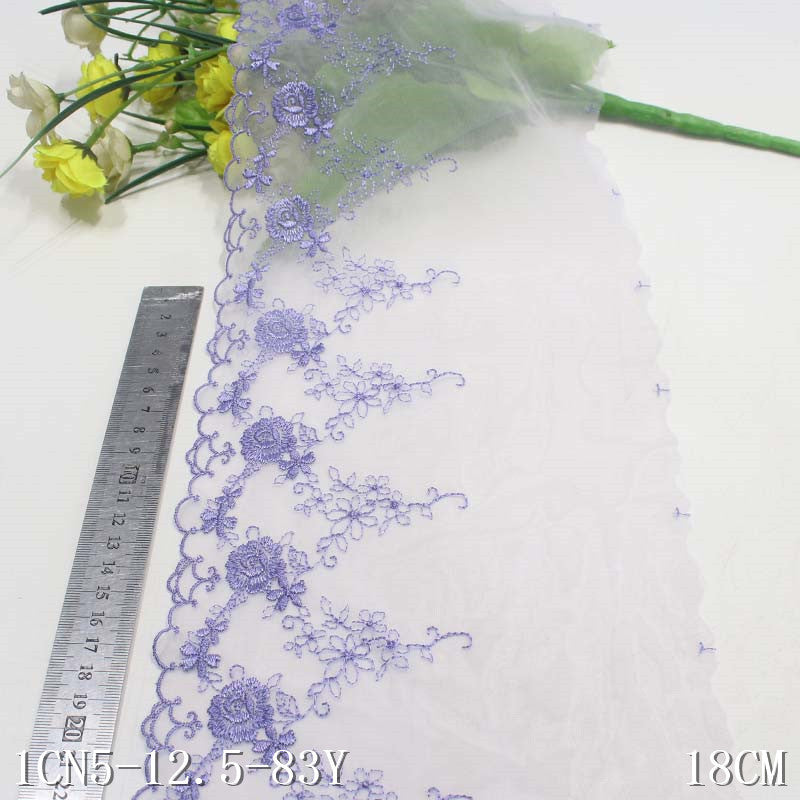 【1pack】-freedombeauty|Purple Single-Sided Fresh Embroidery Pattern Mesh Lace Trim DIY Lingerie Curtain Lace Trim Accessories