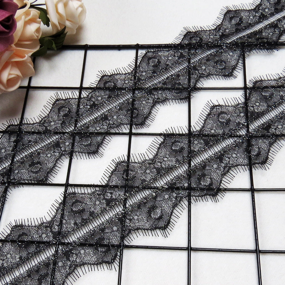 FREEDOMBEAUTY | Bilateral brocade polyester black and white with silver thread embroidery lace 7cm silver polyester silk lace underwear eyelashes pajama lace