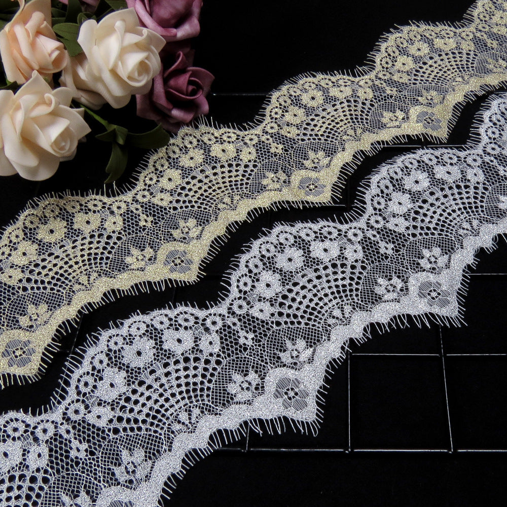 FREEDOMBEAUTY | 9cm gold and silver thread eyelash lace, platinum black and silver with light cool sexy pajamas underwear lace