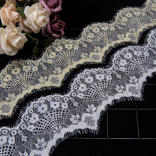 FREEDOMBEAUTY | 9cm gold and silver thread eyelash lace, platinum black and silver with light cool sexy pajamas underwear lace