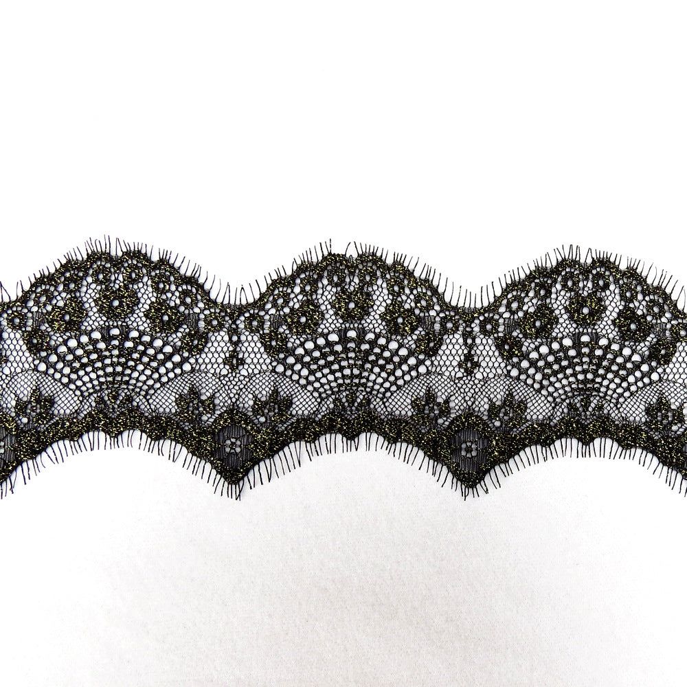 FREEDOMBEAUTY | 9cm gold and silver thread eyelash lace, platinum black and silver with light cool sexy pajamas underwear lace