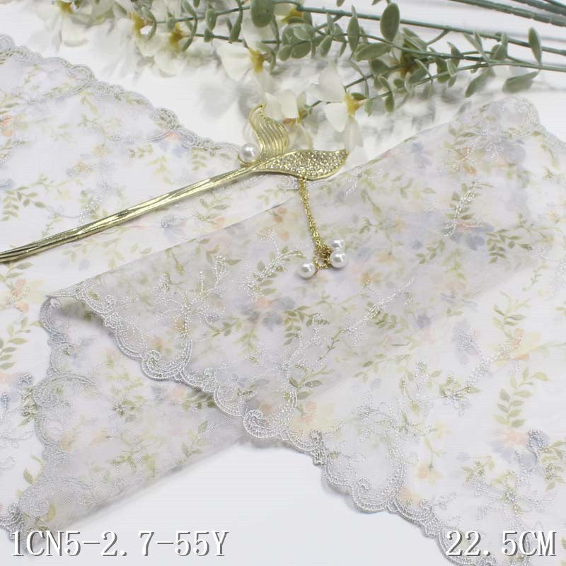 【1pack】-freedombeauty|Two-tone Lightweight Single and Double-sided Polyester Thread Ancient Style Printed Embroidery Lace DIY Hanfu Performance Costume Lace Accessories