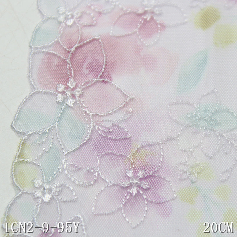 【1pack】-freedombeauty|Printed Mesh Single Edge Fresh Flower Embroidery Trim 20cm Curtain Sofa Cushion Lace Trim Accessories