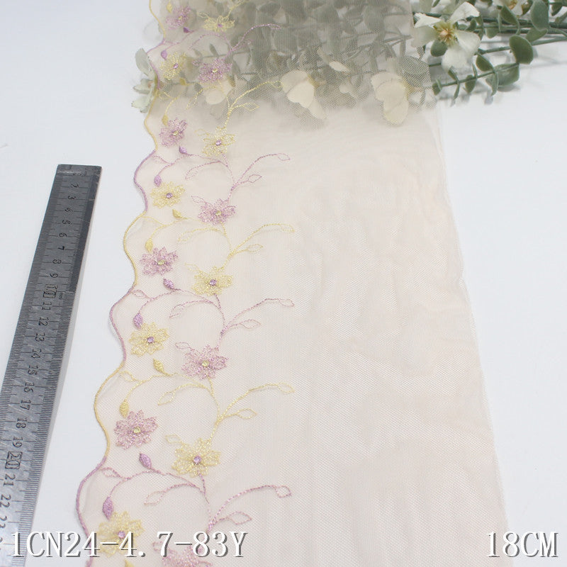 【1pack】-freedombeauty|Light Orange Mesh Single Edge Vintage Small Flower Embroidery Lace 18cm Ancient Costume Hanfu Lace Trim Accessories