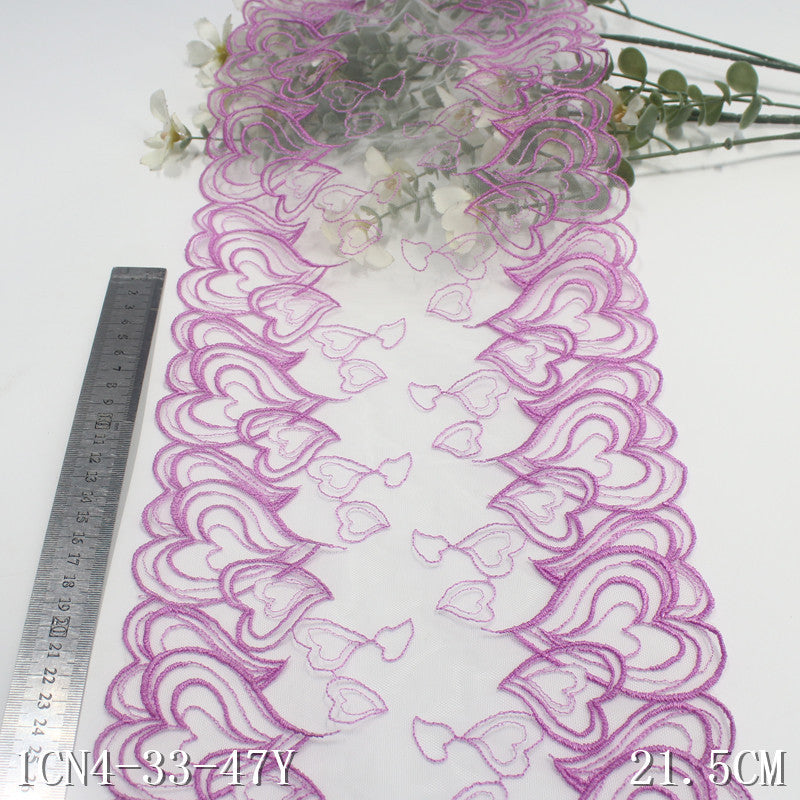 【1pack】-freedombeauty|Pink Mesh Double-Sided Heart Embroidery Lace Trim Curtain Sofa Cushion 21cm Lace Trim DIY Accessories