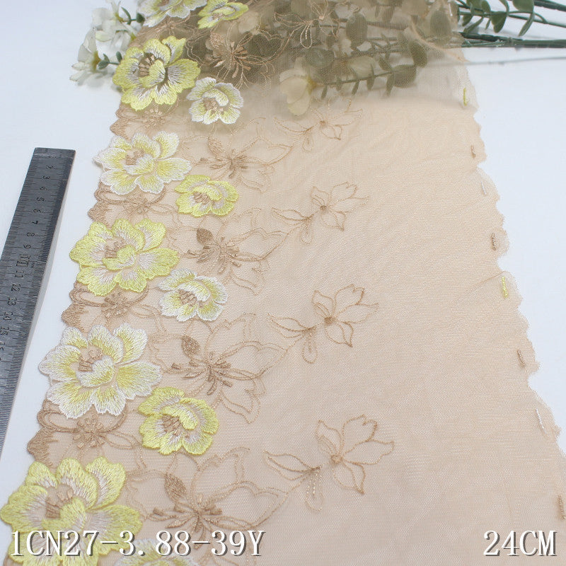 【1pack】-freedombeauty|Brown Mesh Single Side Exquisite Flower Embroidery Trim 24cm Clothing Home Textile Lace Trim DIY Accessories