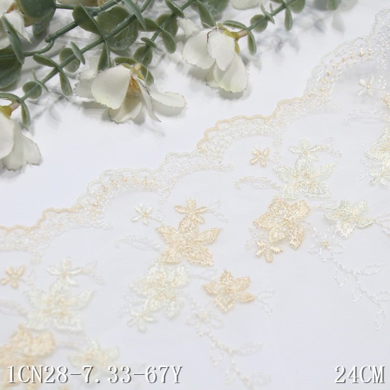 【1pack】-freedombeauty|Beige Mesh French Style Single-Sided Small Flower Embroidery Lace Trim 24cm Clothing Home Textile Lace Trim DIY Accessories