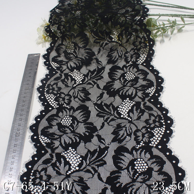 freedombeauty|Black Double-Sided Wavy Flower Elastic Eyelash Lace Trim Performance Costume Curtain 23cm Lace Trim Accessories