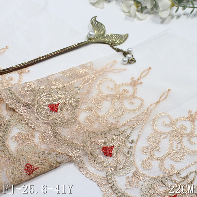 【1pack】-Freedombeauty | White Mesh Two-Tone Gold and Silver Silk Classical Pattern Embroidery Lace Curtain Sofa Cushion Lace Accessories