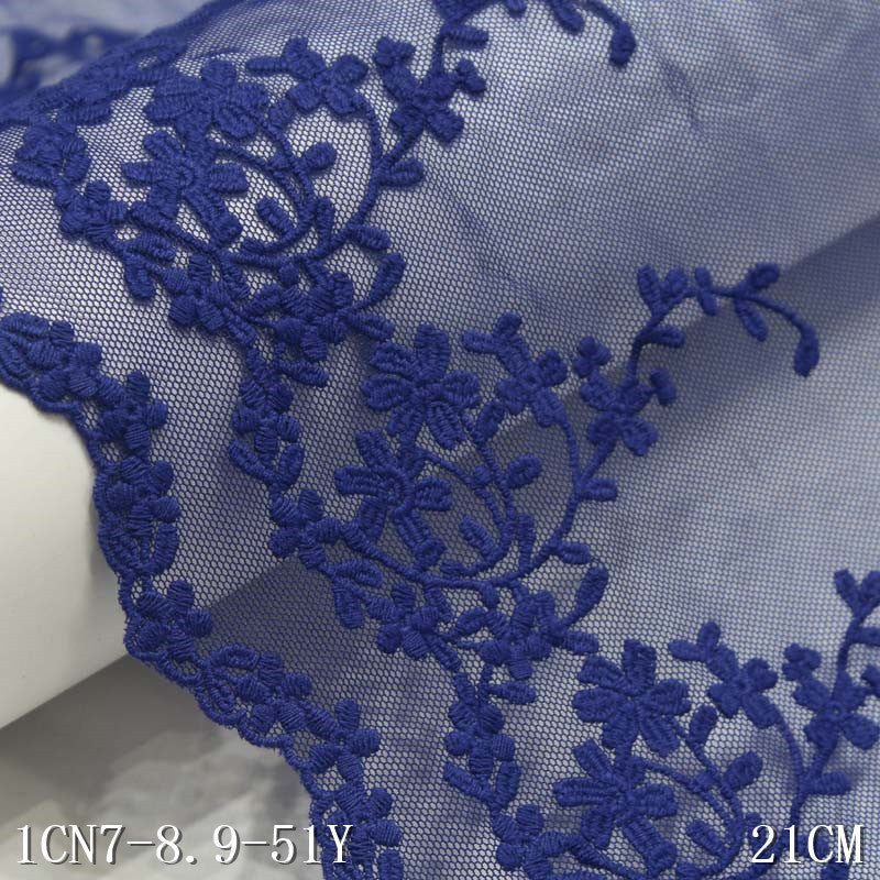 【1pack】-freedombeauty|Dark Blue Mesh Cotton Thread Small Floral Embroidery Trim Accessories Curtain Decoration Sofa Cushion Trim