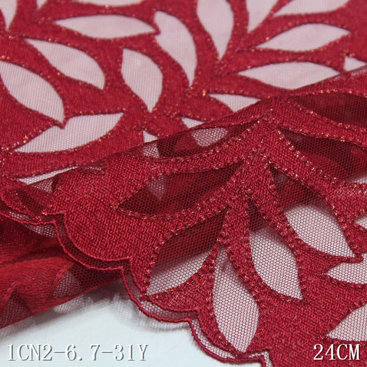 【1pack】-freedombeauty|Red Mesh Polyester Thread Gold Thread Leaf Embroidery Trim Accessories Curtain Festive Sofa Cushion Trim