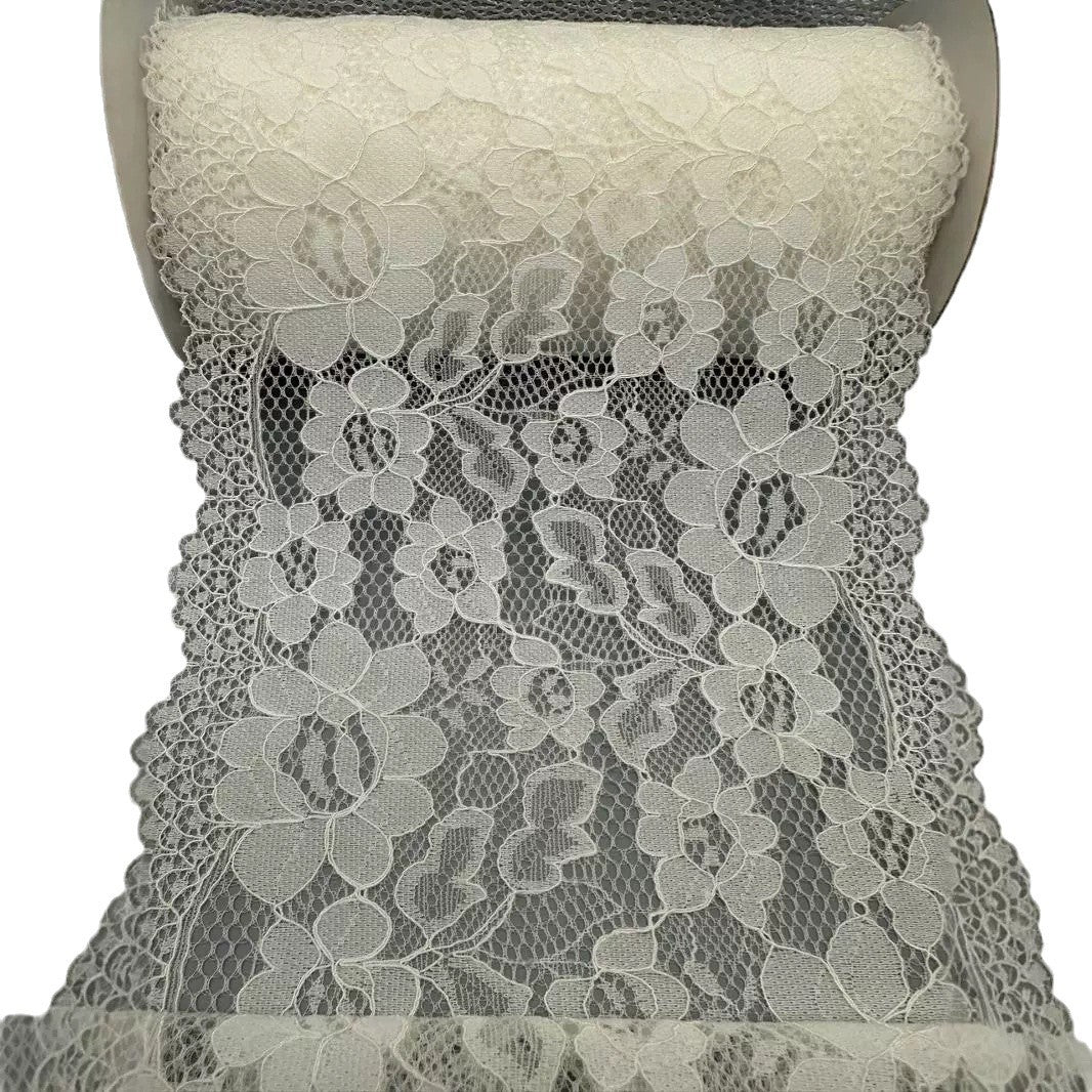 freedombeauty|18cm Stretch Lace Nylon Knitted Edge White Flower Regular Edge Warp Knit Fabric for Women's Clothing 18cm