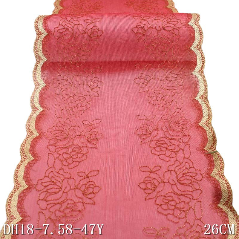freedombeauty|Red Lace Mesh Gold Polyester Thread Double-Sided Embroidery Trim Accessories Curtain Sofa Cushion Trim