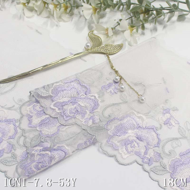 【1pack】-freedombeauty|Multicolor Mesh Single-Sided Vintage Exquisite Flower Embroidery Lace DIY Clothing Curtain Lace Trim Accessories