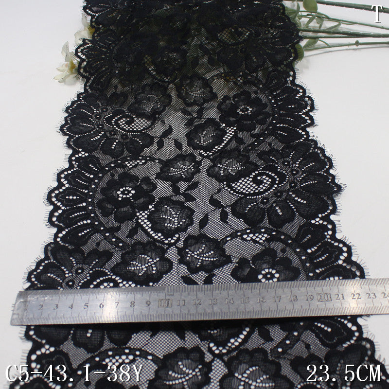 freedombeauty|Two-tone Double Wave Hollow Vintage Flower Elastic Eyelash Lace Trim Performance Costume Curtain Lace Trim Accessories