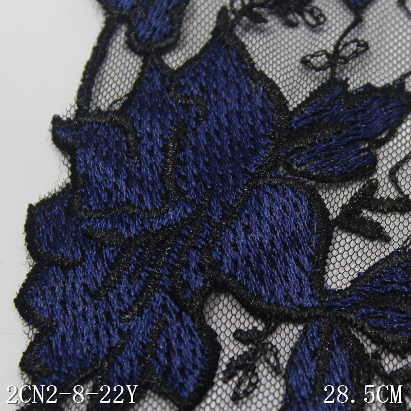 【1pack】-freedombeauty|Black Plaid Mesh Retro Double-Sided Blue Flower Embroidery Lace Trim Performance Costume Decoration Lace Trim Accessories