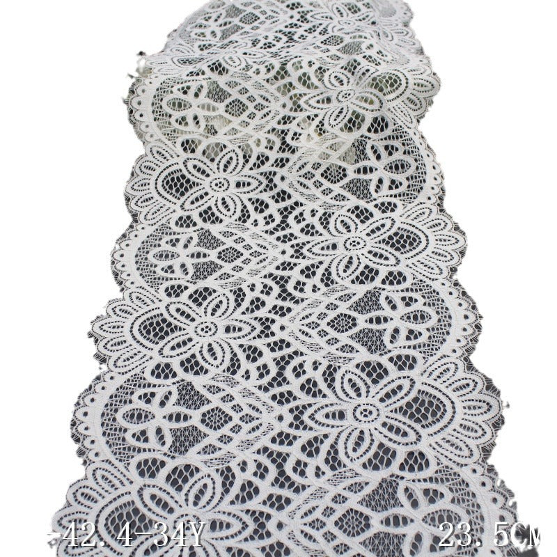 freedombeauty|White Double-Sided Wavy Ethnic Style Elastic Eyelash Lace Trim Clothing Curtain 23cm Lace Trim Accessories