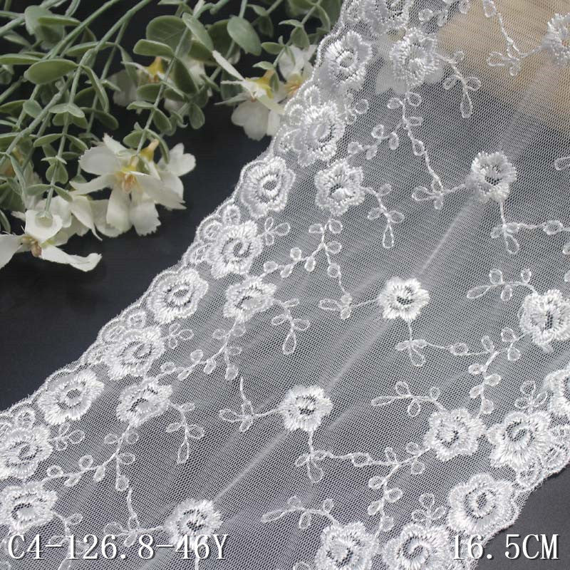 【1pack】-freedombeauty|White Mesh French Style Double-Sided Polyester Flower Embroidery Lace Trim DIY Lingerie Clothing Lace Trim Accessories