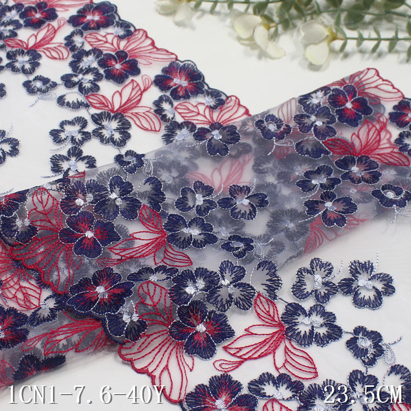 【1pack】-Freedombeauty | Multicolor Mesh Bilateral Vintage Flower Embroidery Lace 18cm Curtain Sofa Cushion Lace Accessories