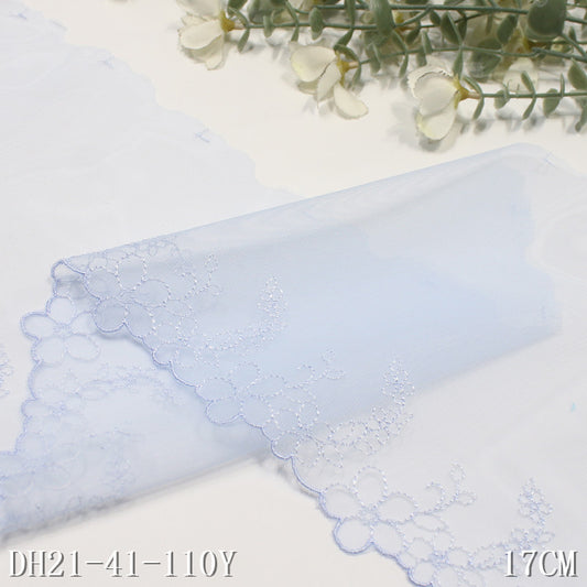 【1pack】-Freedombeauty | Light Blue Single Side Japanese Small Flower Light Mesh Embroidery 17cm Clothing Home Textile Lace Accessories