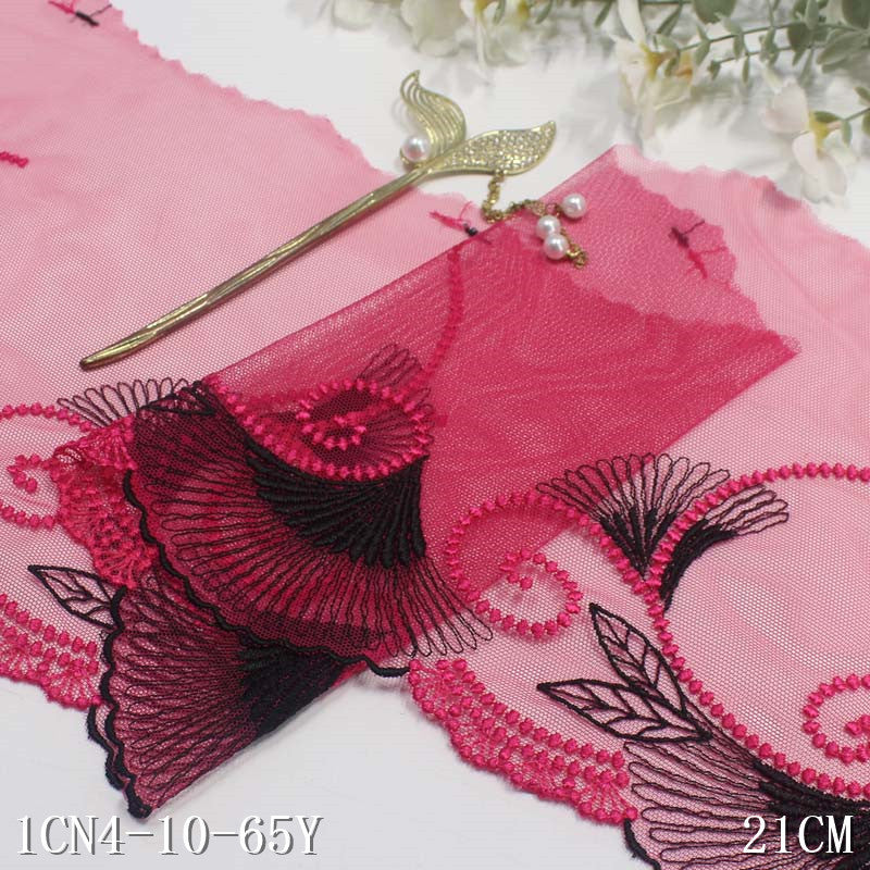【1pack】-freedombeauty|Rose Red Mesh Ancient Style Single Edge Polyester Thread Phoenix Tail Embroidery Lace Trim Clothing Curtain Lace Trim Accessories