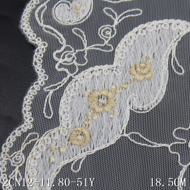 【1pack】-freedombeauty|White Mesh Single-Sided Vintage Small Flower Elastic Embroidery Clothing Home Textile 18cm Lace Trim DIY Accessories