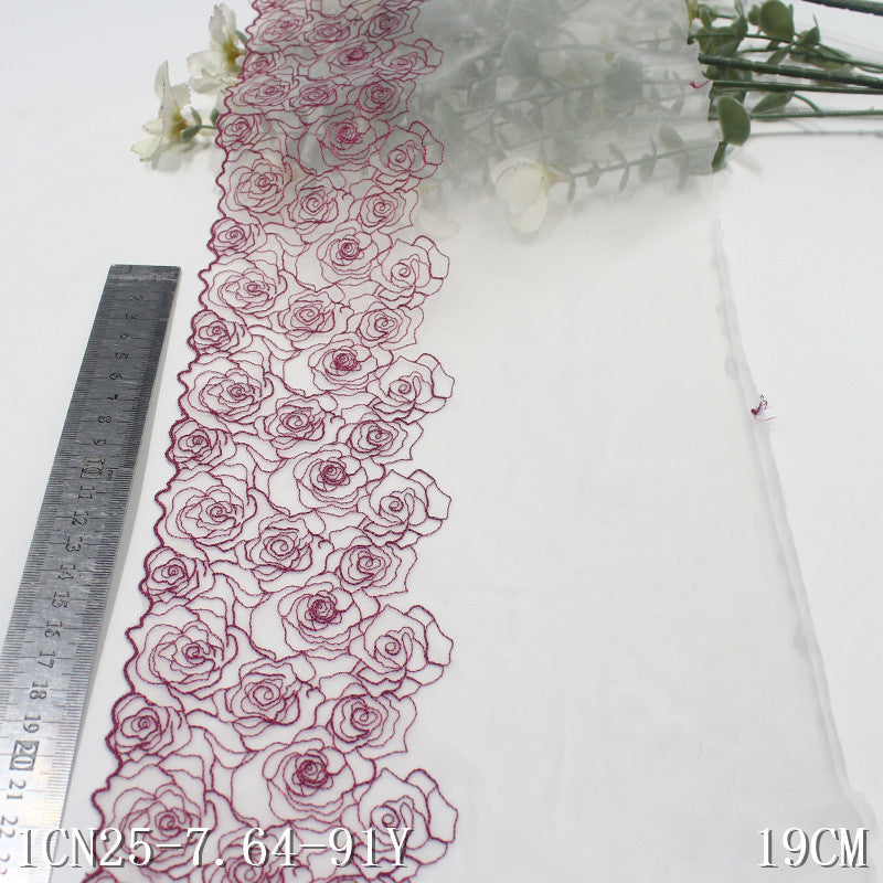 【1pack】-Freedombeauty | Pink One Side Half Rose Light Mesh Embroidery 19cm Clothing Home Textile Lace Accessories DIY