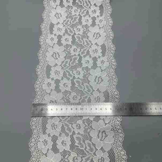 freedombeauty|18cm Stretch Lace Nylon Knitted Edge White Flower Regular Edge Warp Knit Fabric for Women's Clothing 18cm
