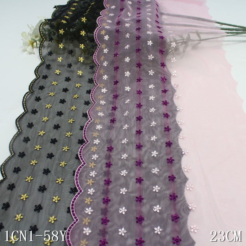 【1pack】-Freedombeauty | Single Side Half Two-Color Small Floral Stretch Embroidery Lace Curtain Sofa Cushion Lace Accessories DIY