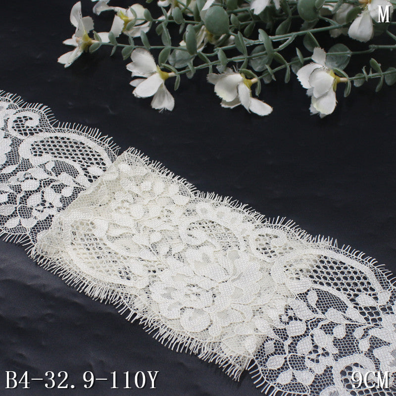 freedombeauty|Black and White Asymmetrical Retro Flower Non-Elastic Eyelash Lace 9cm Clothing Accessories Lace Trim Material
