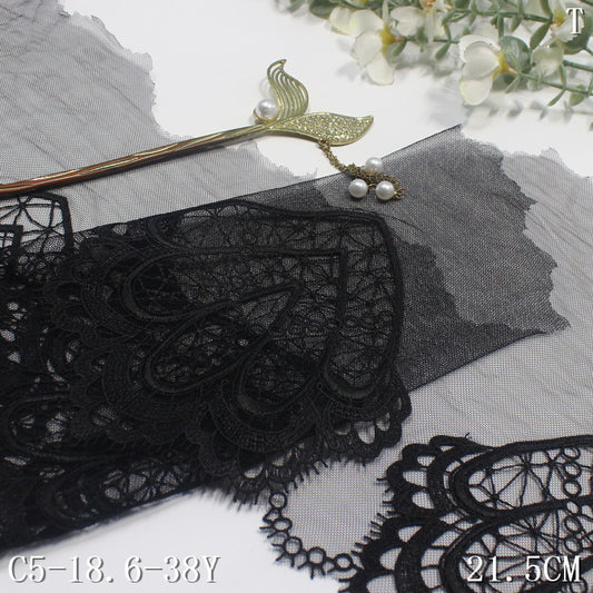 【1pack】-freedombeauty|Multicolor Single-Sided Flat Embroidery Diamond Mesh Lace Trim 21cm Curtain Sofa Cushion Lace Trim Accessories
