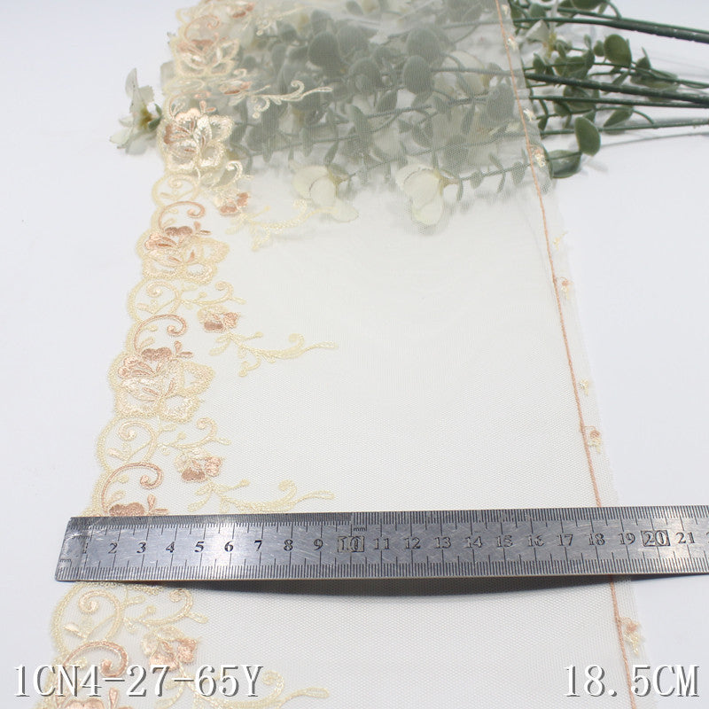 【1pack】-Freedombeauty | Beige Mesh Unilateral Antique Flower Embroidery Lace 18cm Clothing Home Textile Lace Accessories