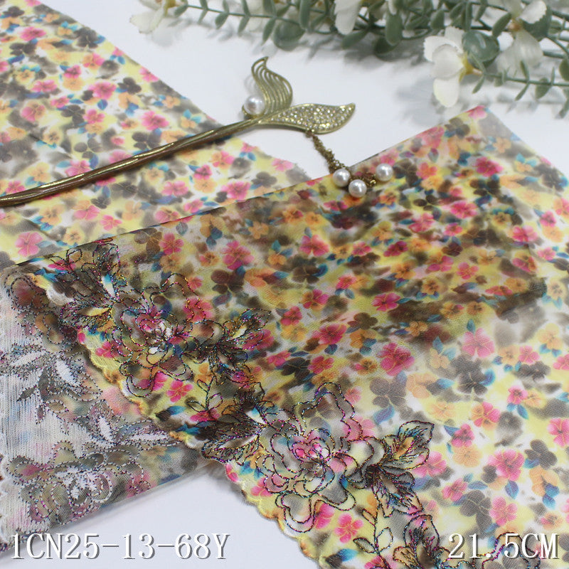 【1pack】-freedombeauty|Printed Mesh Single Edge Gold Thread Flower Embroidery Trim 21cm Curtain Sofa Cushion Lace Trim Accessories