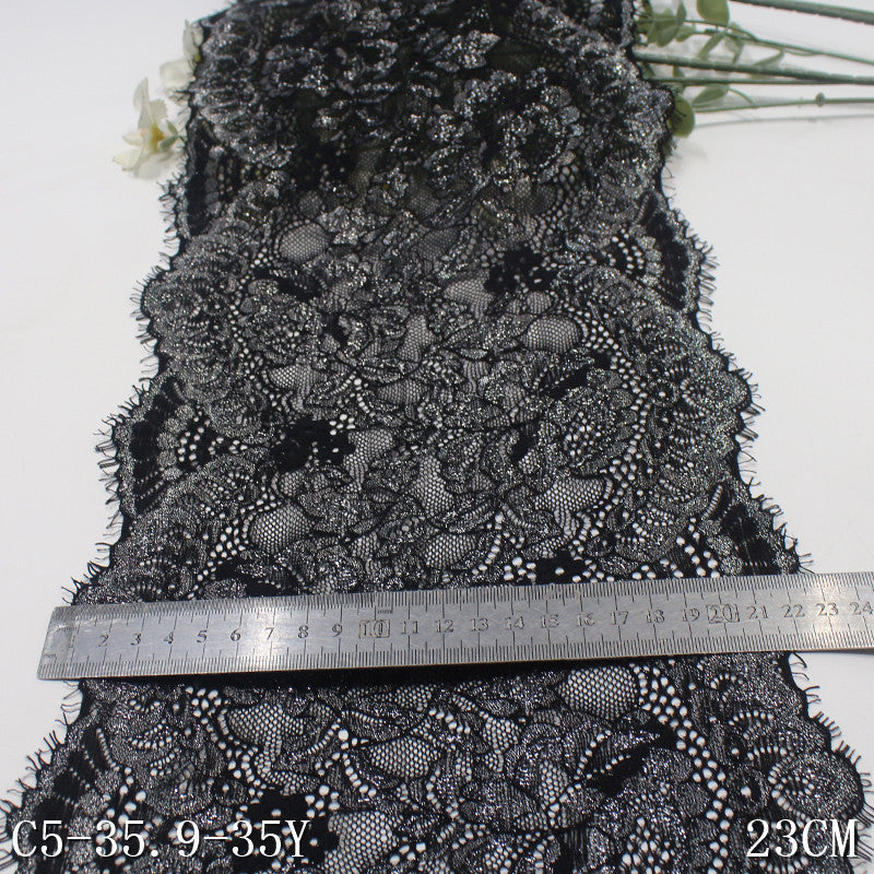 freedombeauty|Multicolor Gold and Silver Thread Shiny Ethnic Style Full Floral Elastic Eyelash Lace Sexy Lingerie Lace DIY