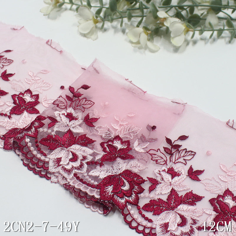 【1pack】-Freedombeauty | Two Colors Double Bellow Classical Single Bilateral Flower Embroidery Lace Soft Delicate Clothing Curtain Lace Accessories