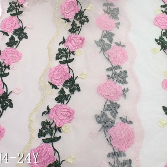 【1pack】-freedombeauty|Two-Color Mesh Ancient Style Wide Double-Sided Flower Embroidery Lace DIY Clothing Curtain Lace Trim Accessories