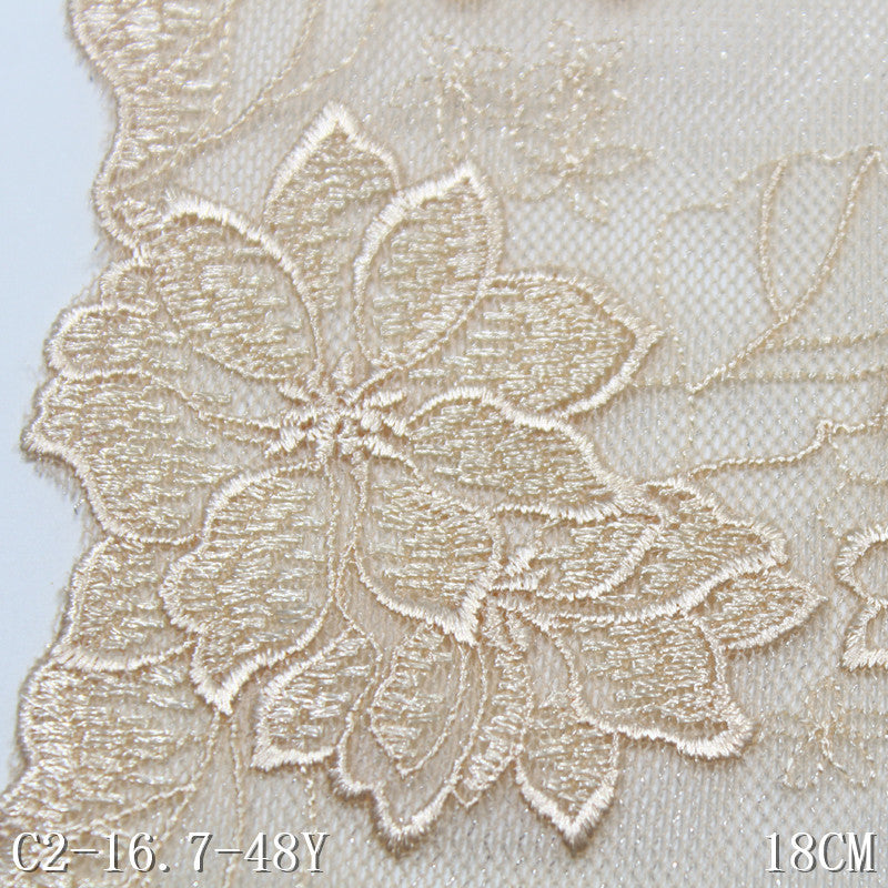 【1pack】-Freedombeauty | Apricot Glitter Mesh Single Side Vintage Flower Embroidery Lace Clothing Home Textile Lace Accessories DIY
