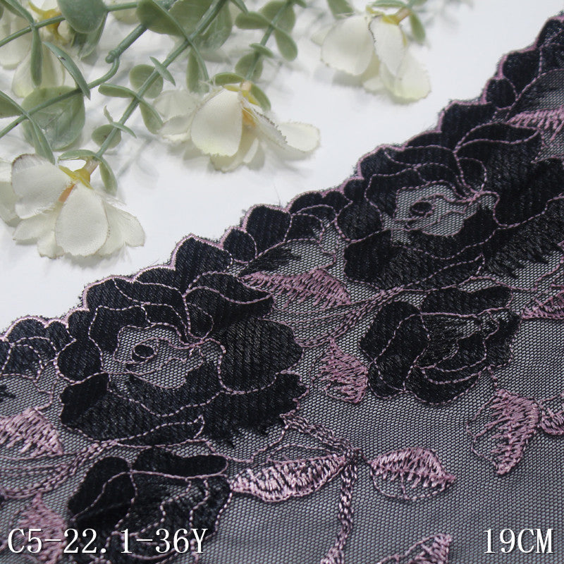 【1pack】-Freedombeauty | Black Mesh Single Side Vintage Rose Embroidery Lace 19cm Clothing Home Textile Lace Accessories DIY