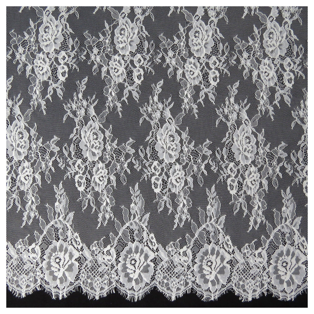 FREEDOMBEAUTY | High-quality pressed yarn big flower combination nylon warp knitted eyelash lace, medium and large lace factory women's skirt lace
