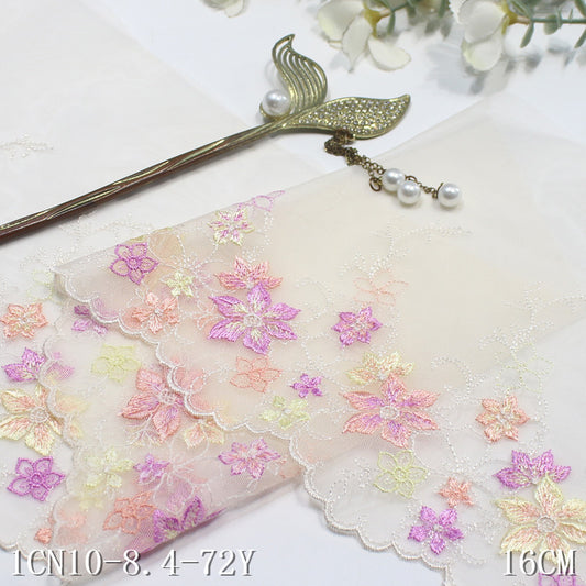 【1pack】-Freedombeauty | Pink Mesh Single Bilateral Small Fresh Flower Embroidery Lace Clothing Home Textile Lace Accessories DIY