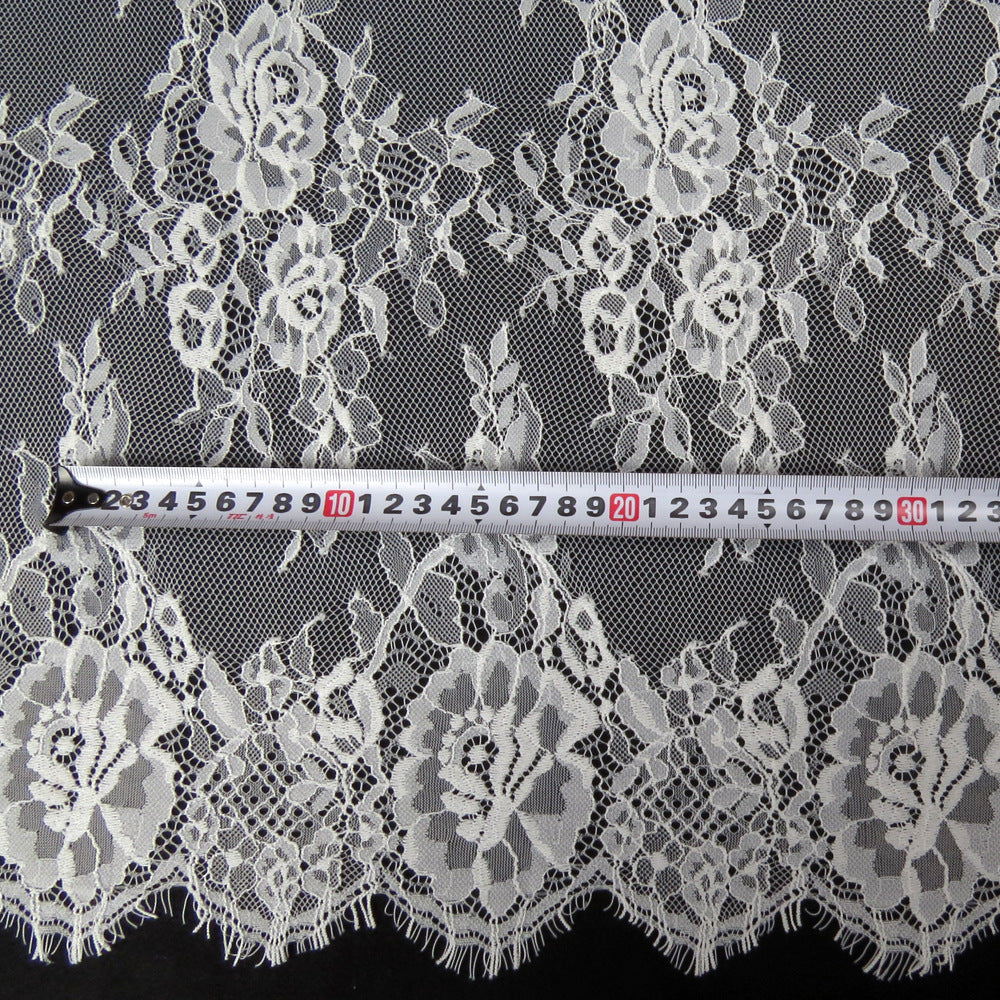 FREEDOMBEAUTY | High-quality pressed yarn big flower combination nylon warp knitted eyelash lace, medium and large lace factory women's skirt lace